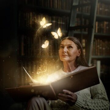 senior-woman-holding-book-with-magical-butterflies_23-2149124132